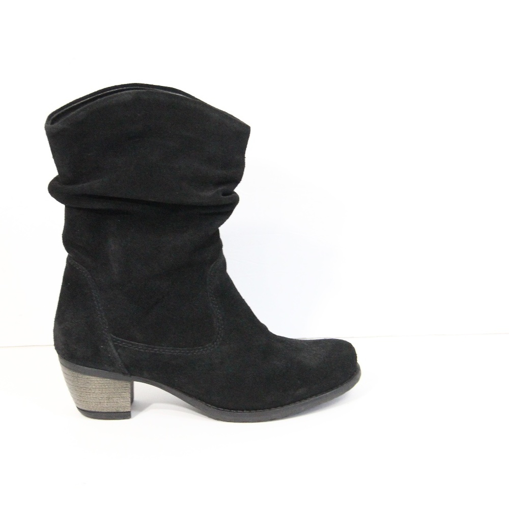 Eric Michael Black Boots Women 35 EU Lug Sole Suede Slouch Bootie Block Heel